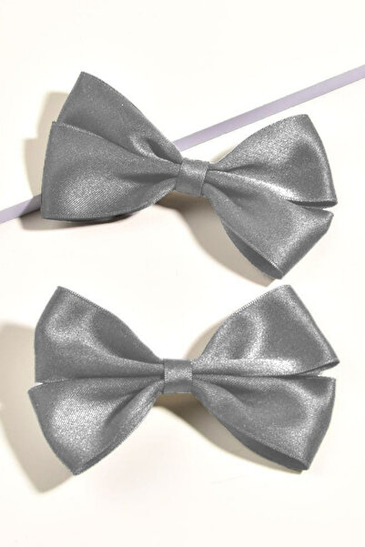 Diloshtrend Design 2 Adet Gri Saten Fiyonk Model Pens Toka Klips Toka