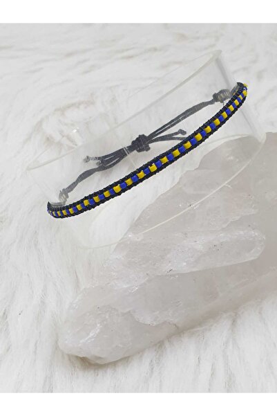 HAPPY HANDMADE SARI LACİVERT UNİSEX AYARLANABİLİR BİLEKLİK