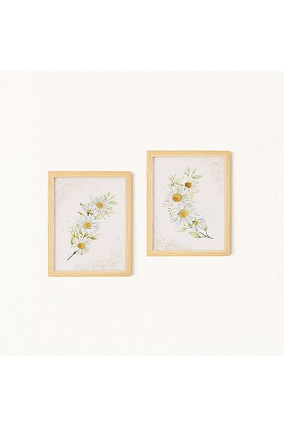 Ayışığı Dizayn Gold Daisy Gold Daisy Set de pictură din 2 piese cu cadru din lemn natural