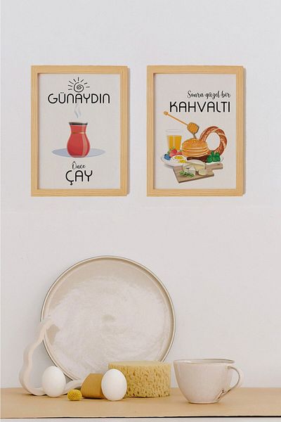 Ayışığı Dizayn Set de 2 mese pentru mic dejun de bucătărie cu cadru din lemn natural