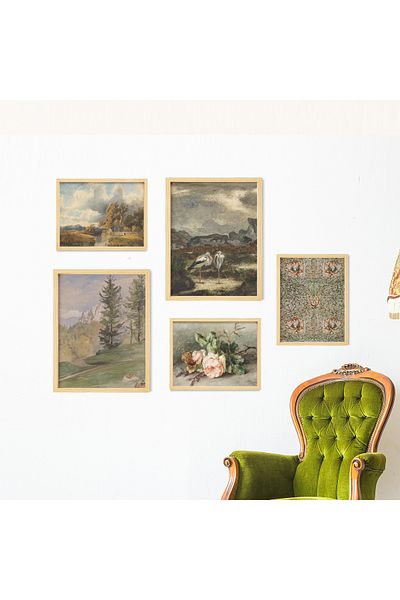 Ayışığı Dizayn Set de picturi din 5 piese cu cadru din lemn natural peisaj vintage