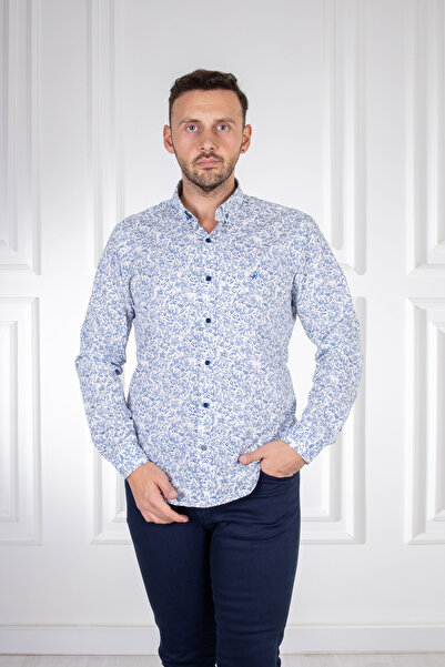 Sarar Інтерв'ю Goias Сорочка з ґудзиками та візерунком, облягаючий крій, біла