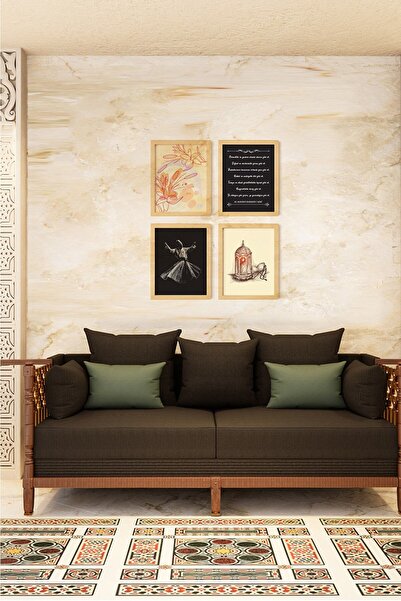 Ayışığı Dizayn Mevlana set od 4 slika u prirodnom drvenom okviru