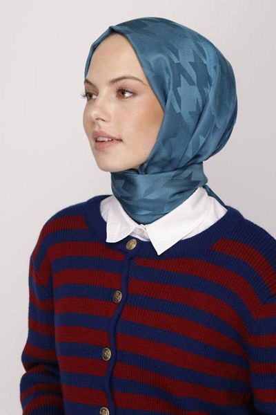 VALORSCARF Șal jacquard mătăsos albastru petrol