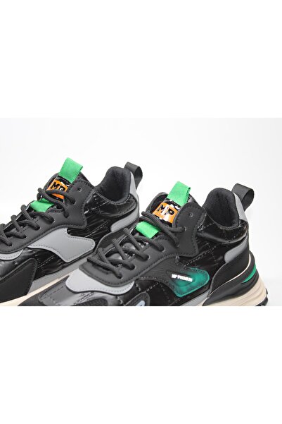 M.P. MP ORTOPEDİK KAYMAZ TABAN MİKROFİBER DIŞ MATERYAL BAĞCIKLI SİYAH YEŞİL ERKEK GÜNLÜK SNEAKER SPOR AYA