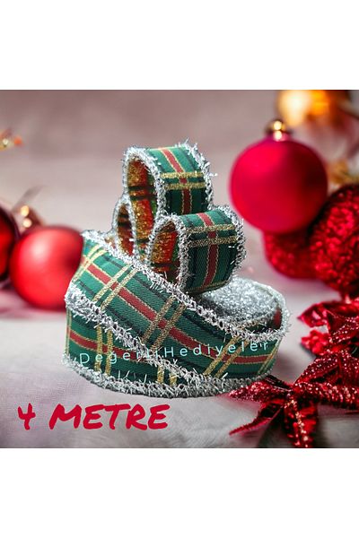 AGH Değerli Hediyeler Κορδέλα Πρωτοχρονιάς 4 μέτρων Καρό Glitter Διακοσμητική Κορδέλα Κουτί Κορδέλα συσκευασίας