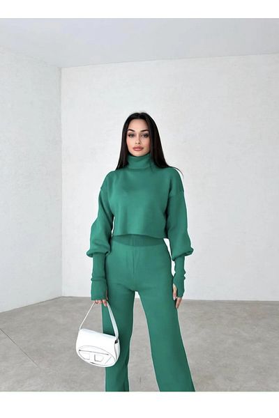 munora butik Ujjra vágott magas derekú kötöttáru fekete öltöny