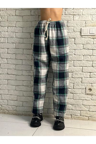 Gofeel Harajuku Green/White Plaid Square Detailed Unisex Wide Leg Vintage Sweatpants HS
