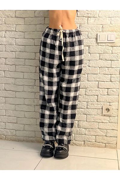 Gofeel Harajuku White Plaid Square Detailed Unisex Wide Leg Vintage Sweatpants HS
