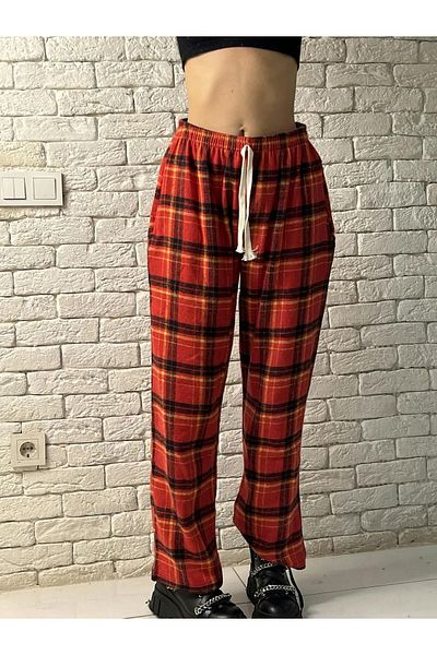 Gofeel Harajuku Red Plaid Square Detailed Unisex Wide Leg Vintage Sweatpants HS