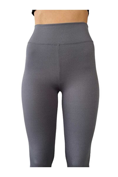 The muscey Kadın Yüksek Bel Toparlayıcı Fitilli Şardonlu Içi Polarlı Tayt