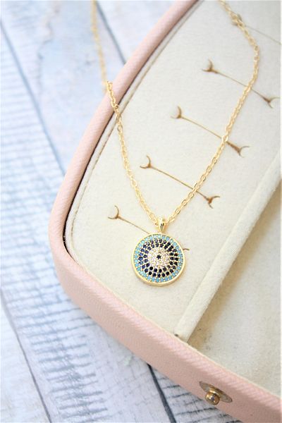 Neva GOLD PLATED FORSE CHAIN ZIRCON STONE EVIL EYE NECKLACE