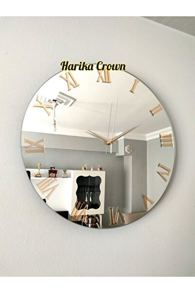 harika crown Dekoratif Gerçek aynalı Duvar Saati Ahşap Çerceve (40 Cm)