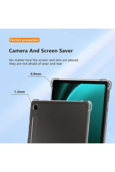 m.tk moveteck Samsung Galaxy Tab S9 11 inç Kılıf Arkası Şeffaf Köşe Korumalı Darbeye Dayanıklı Tablet Kapak