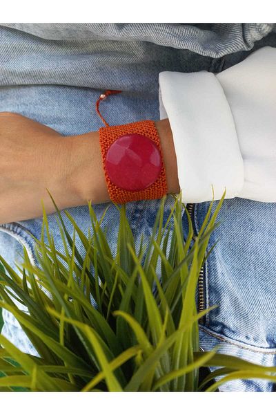 ZeynDesign Orange Macrame Bracelet - Ceyt Special Design Natural Stone