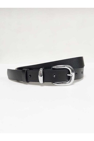 Kemerix 100% Genuine Leather Black-Tan Women's 2-Piece Belt Set with Silver Buckle
