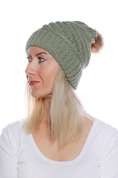 toptanhanem Шерстяна шапка з помпоном, колір фісташковий зелений - додайте ши...