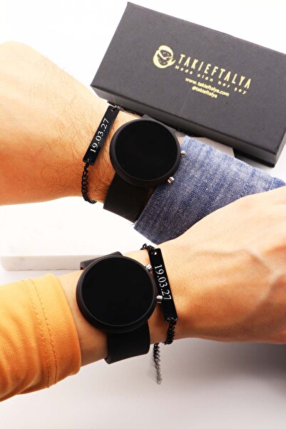 Northwatch Kişiye Özel Siyah Çift Saati, Çift Bileklik - Sevgili Kombini - Saat Seti