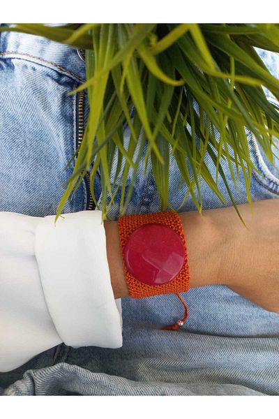 ZeynDesign Orange Macrame Bracelet - Ceyt Special Design Natural Stone