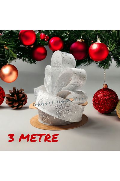AGH Değerli Hediyeler 3 ΜΕΤΡΑ Ασημί Glitter Snowflake Χριστουγεννιάτικη Κορδέλα Κουτί Στολίδι Κορδέλα Δέντρο Στολίδι Κορδέλα