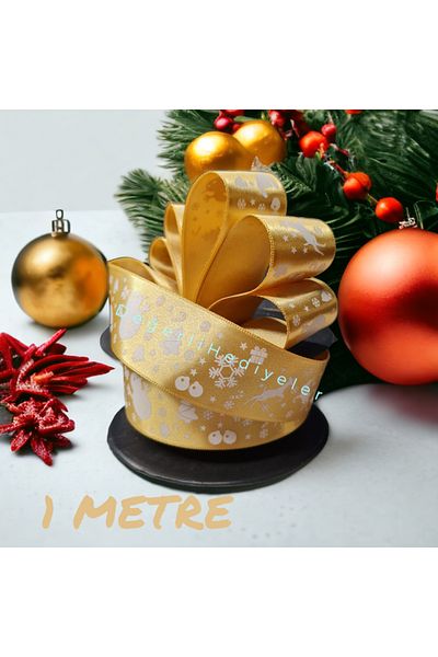AGH Değerli Hediyeler 1 ΜΕΤΡΟ Χρυσό Σατέν Εκτύπωση Χριστουγεννιάτικη Κορδέλα Κουτί Στολίδι Κορδέλα Δέντρο Στολίδι Κορδέλα 3cm
