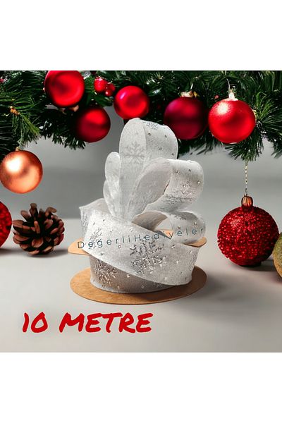 AGH Değerli Hediyeler 10 ΜΕΤΡΑ Ασημί Glitter Snowflake Χριστουγεννιάτικη Κορδέλα Κουτί Στολίδι Κορδέλα Δέντρο Στολίδι Κορδέλα