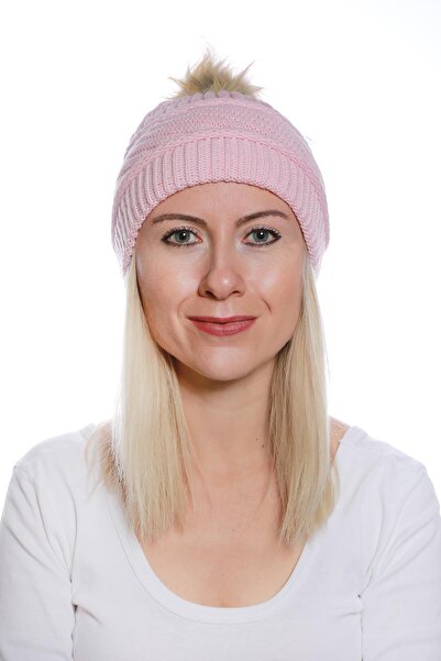 toptanhanem Стилна вълнена шапка с помпон в розово - добавете стил към студен...