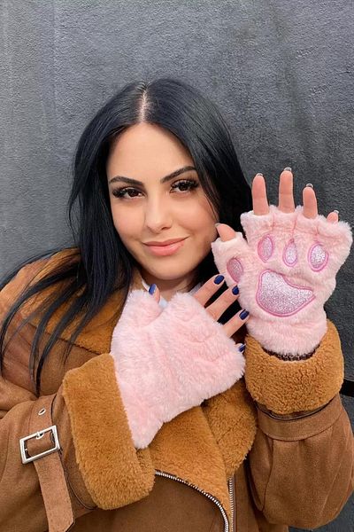 sebura Glitter Plush Half Finger Paw Gloves