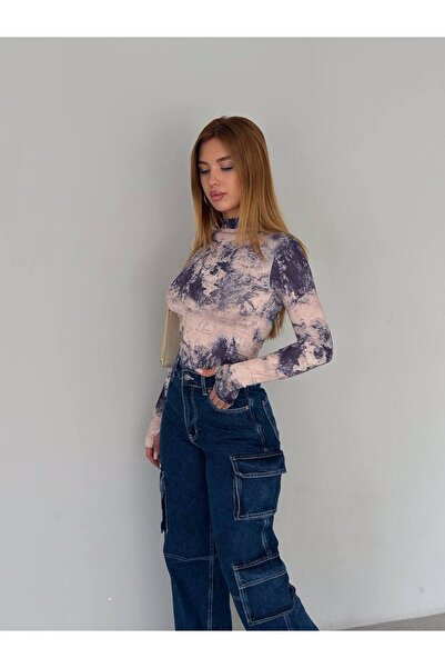 MY DEPO Women's High Collar Patterned Finger-Cut Blouse