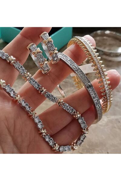 joseki Zirkon Taşlı Set, Zirkon Taşlı Kolye Küpe Kelepçe Yüzük