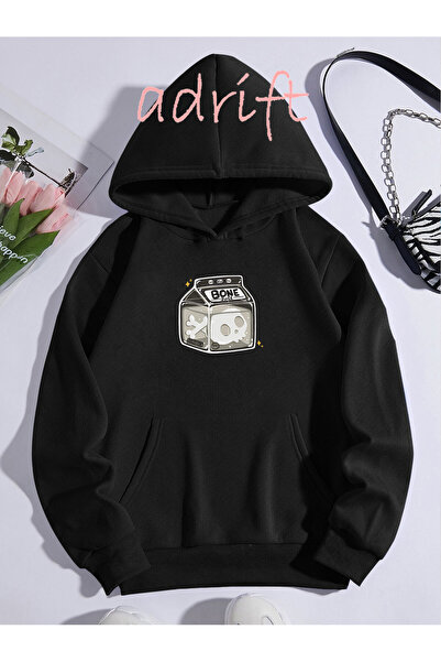 Adrift Unisex Oversize kroj Sa kapuljačom Kengur džep Kost Štampano