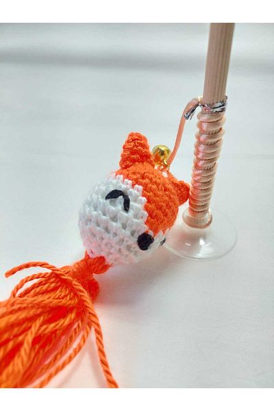 Be Cat Cat Fishing Rod with Suction Cup - Knitted Fox Model Cat Toy