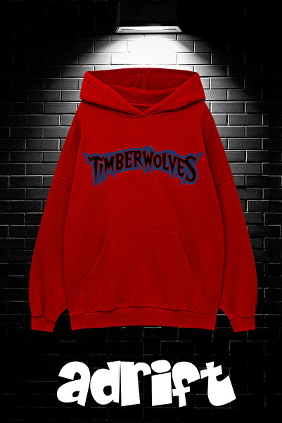 Yasolin Unisex Oversize Kapüşonlu Kanguru Cepli Timberwolves Baskılı Sweatshi...