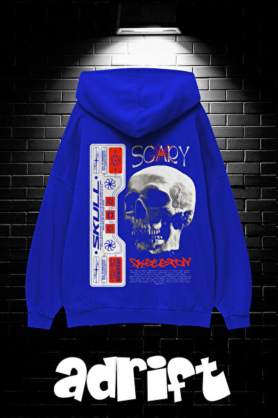 Yasolin Unisex Oversize kroj Sa kapuljačom Kengur džep Scaryskul Štampano Duk...