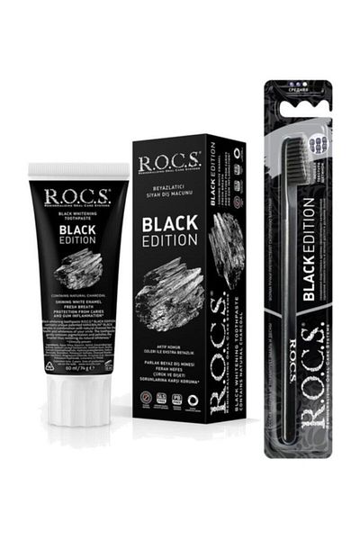 R.O.C.S. Rocs Black Edition Charcoal Whitening Toothpaste and Toothbrush