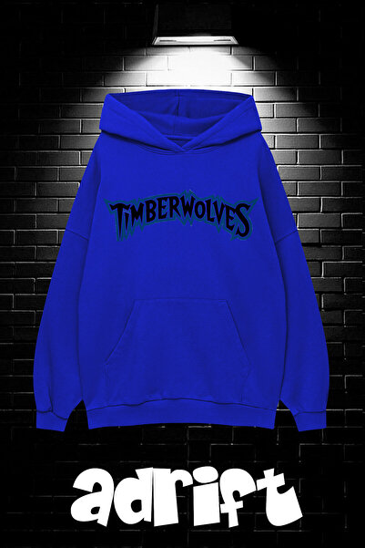 Yasolin Unisex Oversize Kapüşonlu Kanguru Cepli Timberwolves Baskılı Sweatshi...