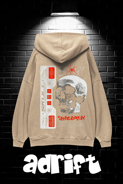 Yasolin Unisex Oversize kroj Sa kapuljačom Kengur džep Scaryskul Štampano Duk...