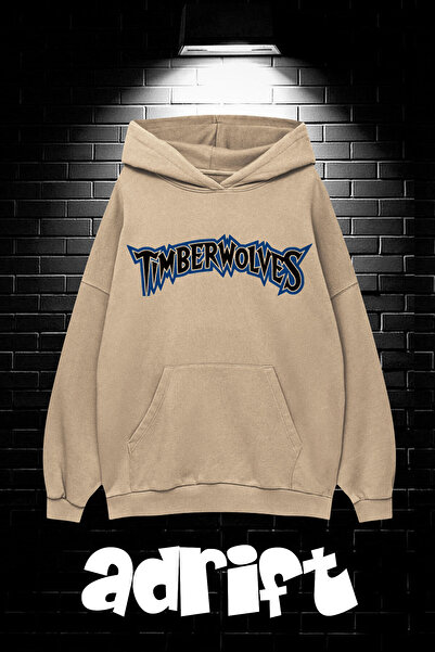 Yasolin Unisex Oversize Kapüşonlu Kanguru Cepli Timberwolves Baskılı Sweatshi...