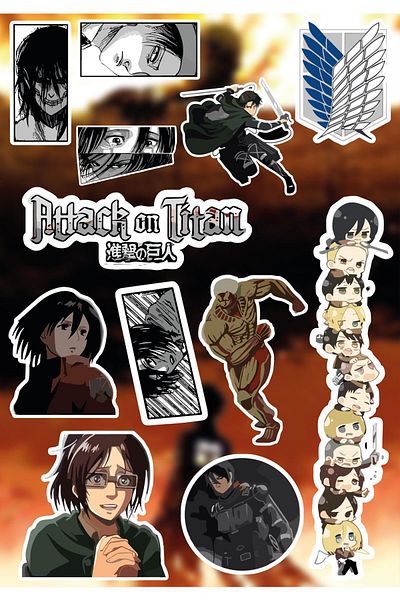 Anime Marketi مجموعة ملصقات Attack On Titan - جدول الأعمال - الهاتف - الكمبيوتر المحمول 12 قطعة