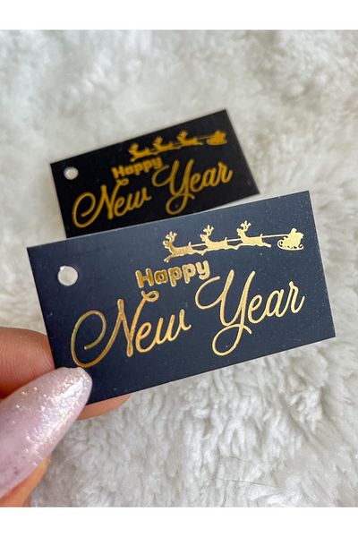 Hayal.kirtasiyesi 'Happy New Year' Gold Printed Sticker - 5X2.5 cm 30 Pieces of Candle Sticker Christmas Sticker with Leaf