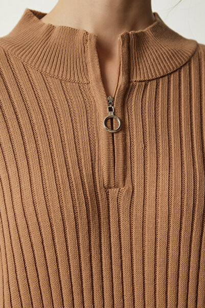 Happiness İstanbul Γυναικείο μπισκότο πλεκτό φόρεμα Oversize με ραβδώσεις DD01251