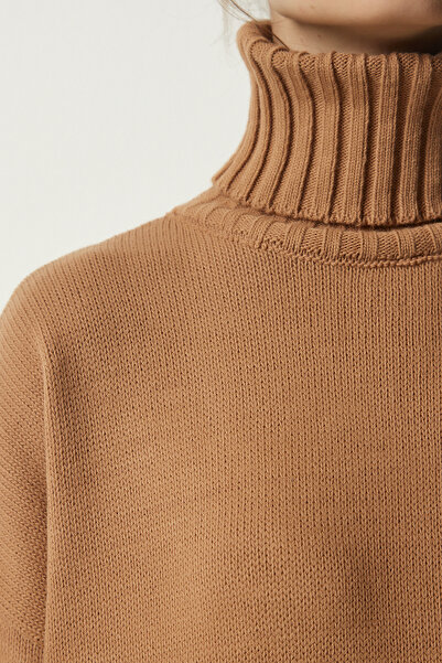 Happiness İstanbul Rochie de damă, biscuit, cu gât țesut, tricotaj supradimensionat, PF00042