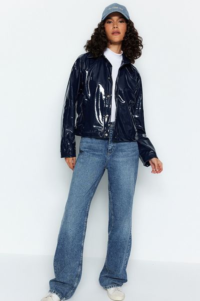 Trendyol Collection Tmavě modrý lesklý bundový kabát TWOAW24MO00350