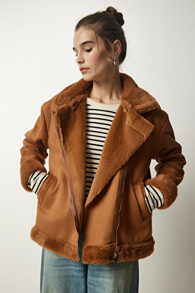 Happiness İstanbul Dámský kožešinový nubukový kabát RV00155