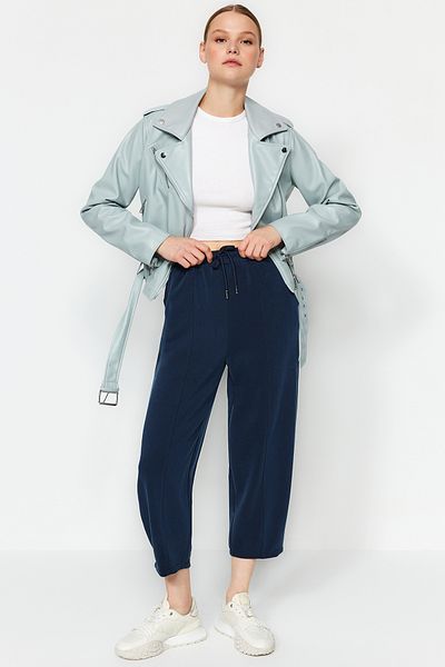 Trendyol Collection Sötétkék Modal puha szövet magas derekú sztreccs kötött nadrág TWOAW24PL00361