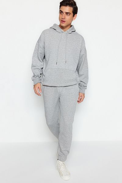 Trendyol Collection Fleece Gray Melange Oversize Hooded Sweatshirt Tracksuit Set - Tmnaw24Em00006