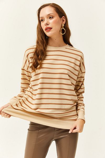 Olalook Dámská volná mikina Stone Camel Basic Soft Textured SWT-19000457