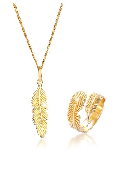 ELLI Schmuckset Feder Boho Festival Kette Wickelring 925 Silber