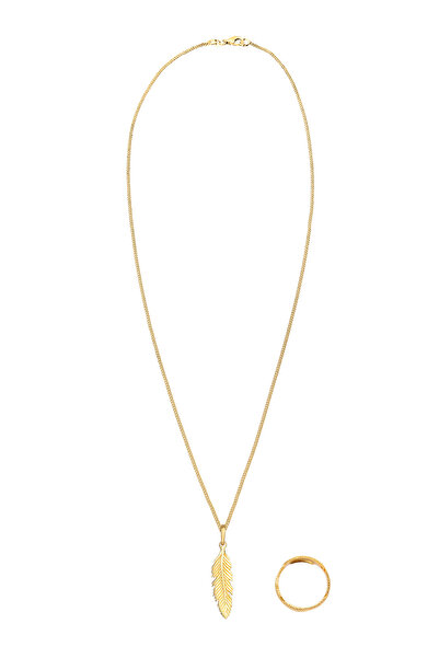 ELLI Schmuckset Feder Boho Festival Kette Wickelring 925 Silber