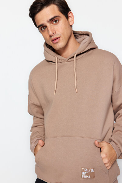 Trendyol Collection Oversize fleecová mikina s kapucí - Mink TMNAW21sw2005